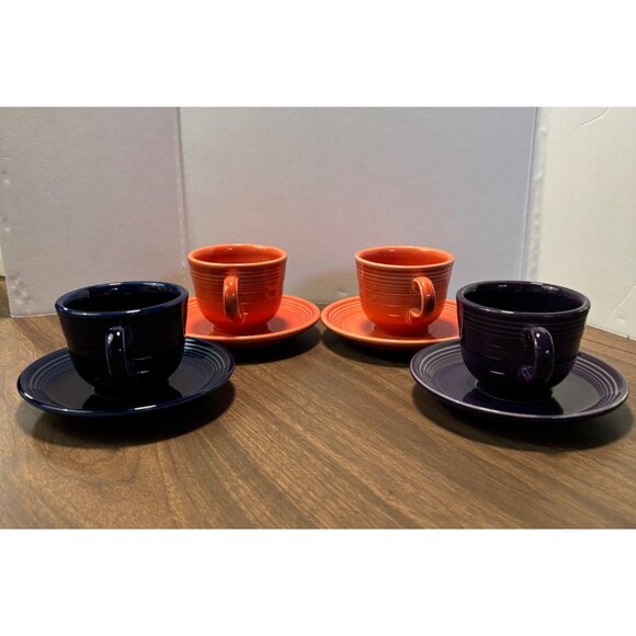 Fiestaware Cup & Saucer Set Multiple Colors Orange Blue Purple 8 Piece - Picture 5 of 12